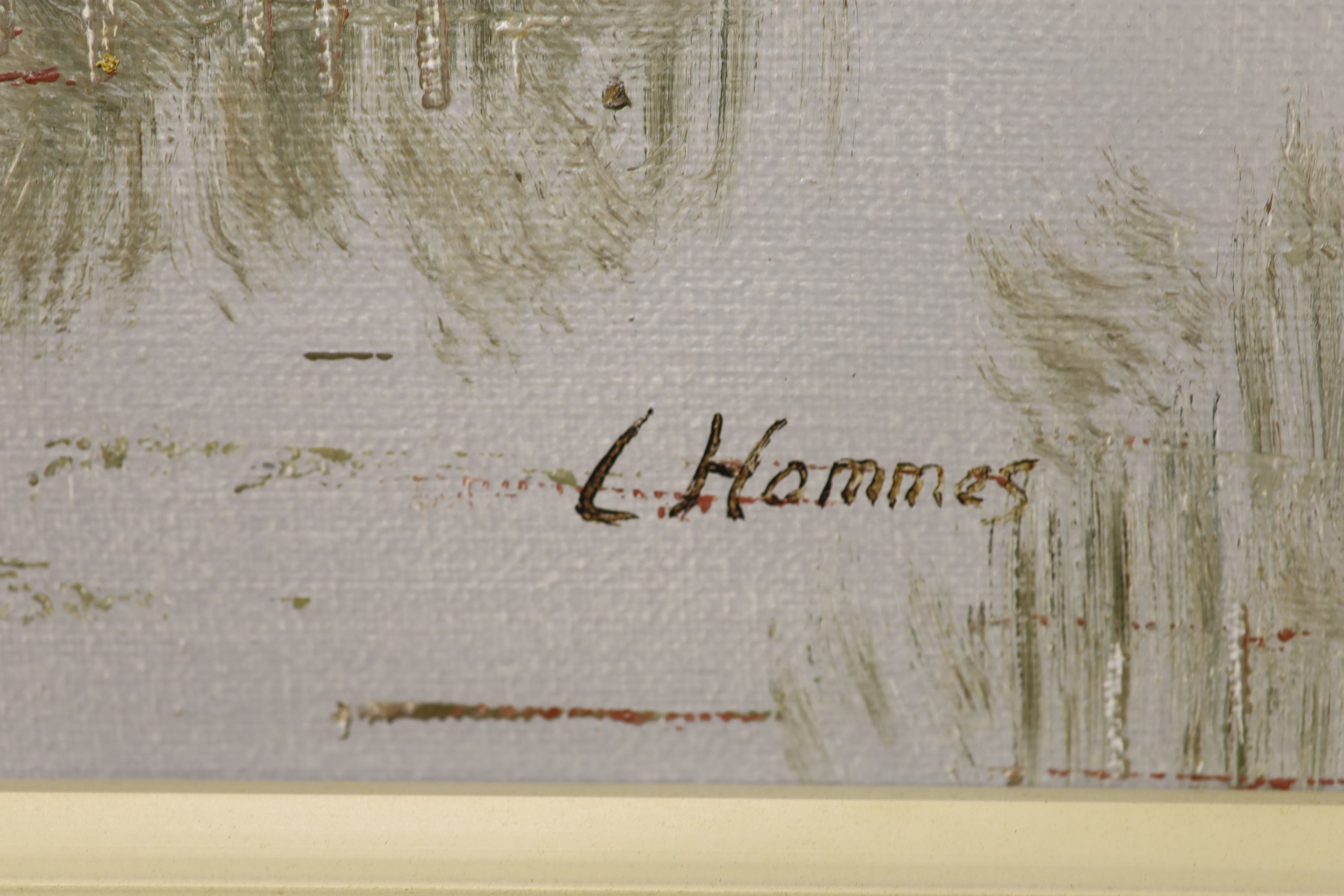 C* Hommes (20th century), oil on canvas, lake scene with ducks, 60 x 90cm